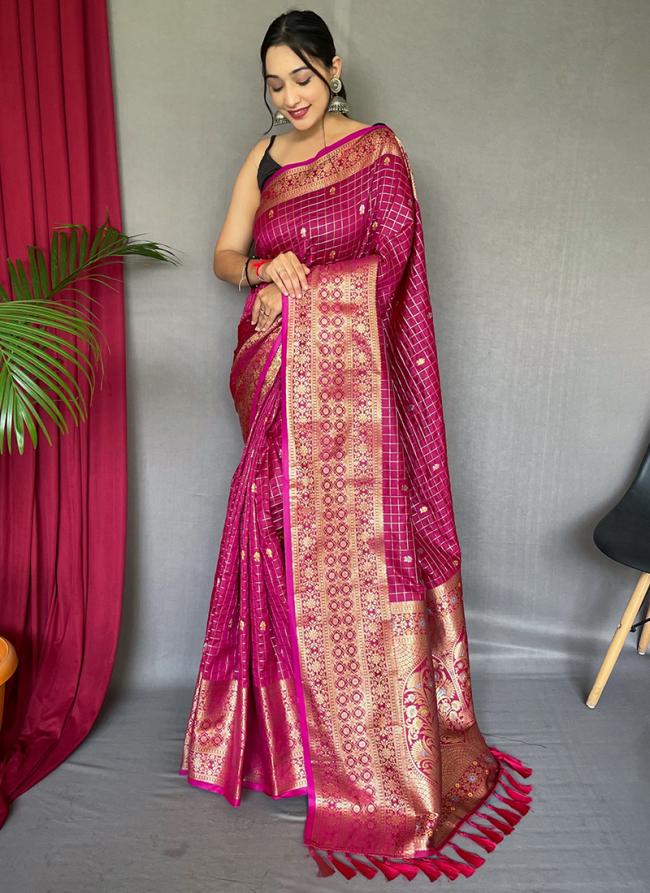 Kanjivaram Silk Rani Pink Party Wear Weaving Saree